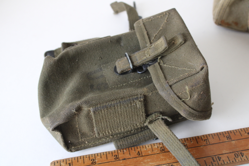 photo of lot of vintage US military bags, beat to hell worn used tactical pouches & drab cotton zipper bag  #4