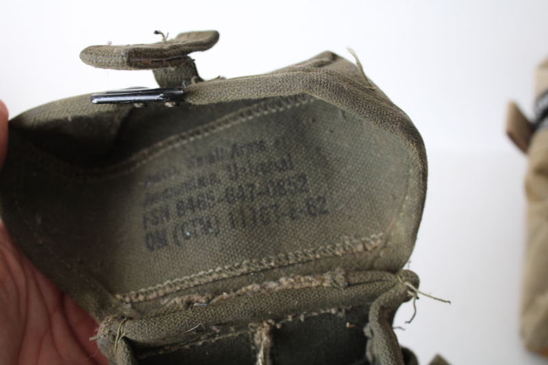 photo of lot of vintage US military bags, beat to hell worn used tactical pouches & drab cotton zipper bag  #5