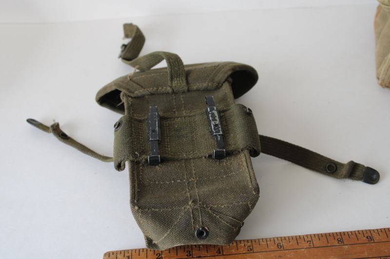 photo of lot of vintage US military bags, beat to hell worn used tactical pouches & drab cotton zipper bag  #7