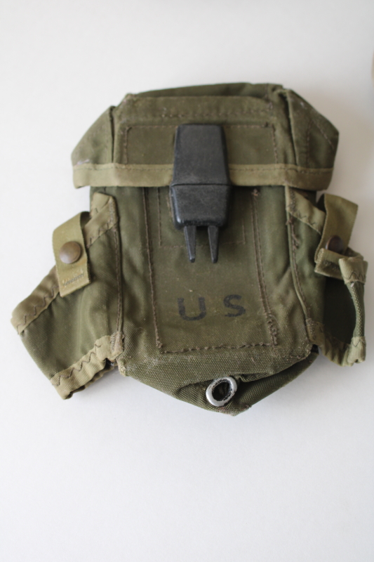 photo of lot of vintage US military bags, beat to hell worn used tactical pouches & drab cotton zipper bag  #9