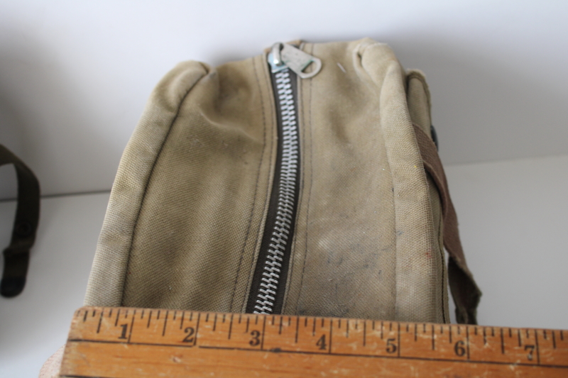 photo of lot of vintage US military bags, beat to hell worn used tactical pouches & drab cotton zipper bag  #12