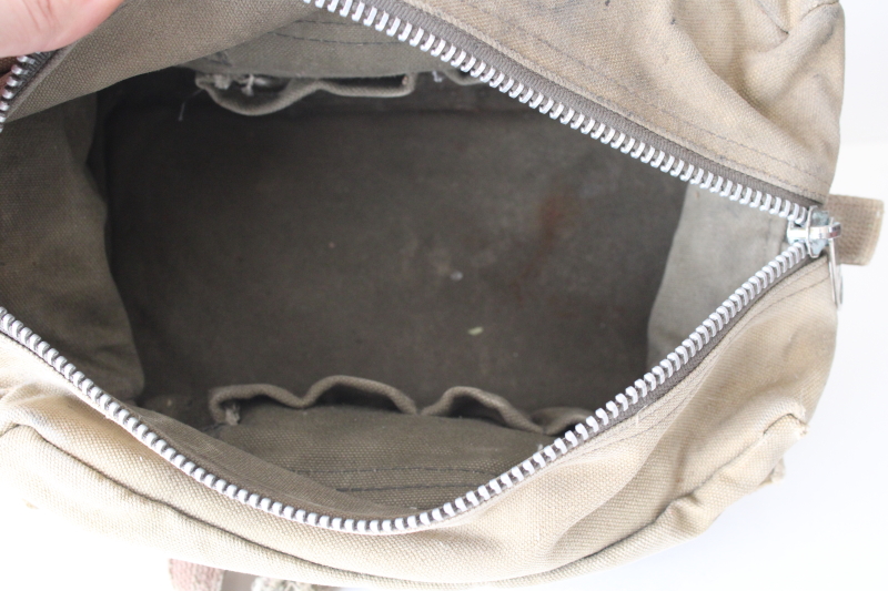 photo of lot of vintage US military bags, beat to hell worn used tactical pouches & drab cotton zipper bag  #13