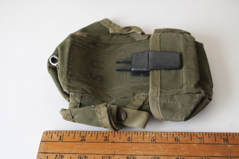 photo of lot of vintage US military bags, beat to hell worn used tactical pouches & drab cotton zipper bag  #14