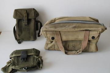 lot of vintage US military bags, beat to hell worn used tactical pouches & drab cotton zipper bag 