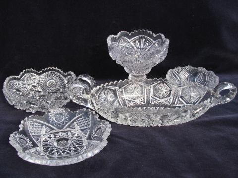 photo of lot of vintage antique cut and pressed cut glass bowls, nappy dishes, candy dish #1