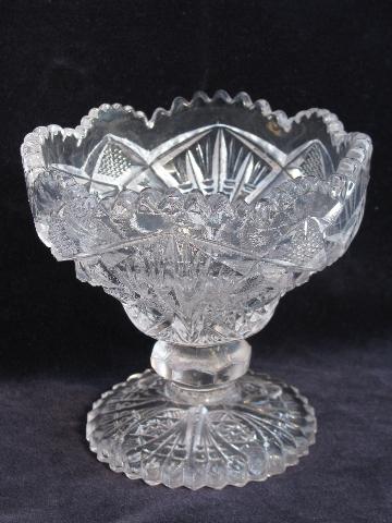 photo of lot of vintage antique cut and pressed cut glass bowls, nappy dishes, candy dish #2