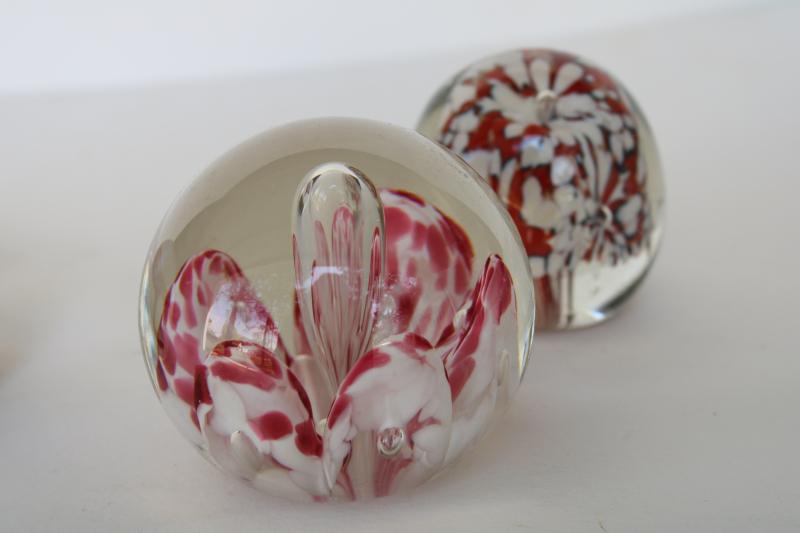 photo of lot of vintage art glass paperweights, murano style flowers & encased bubbles #3