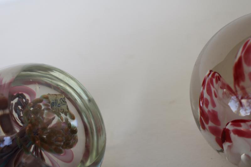 photo of lot of vintage art glass paperweights, murano style flowers & encased bubbles #5