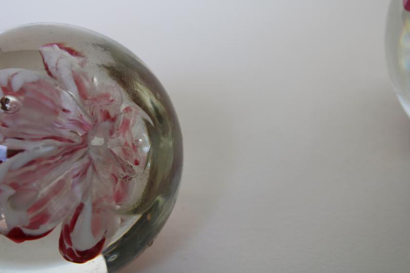 photo of lot of vintage art glass paperweights, murano style flowers & encased bubbles #6