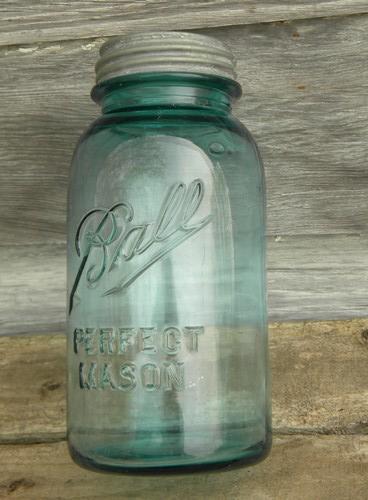 photo of lot of vintage blue glass Ball mason storage jars or canisters 2 qt, 1.25 qt, 1qt #3