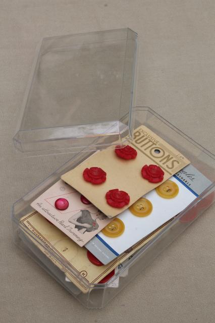 photo of lot of vintage buttons, red, yellow, orange colored bakelite & old plastic buttons #3