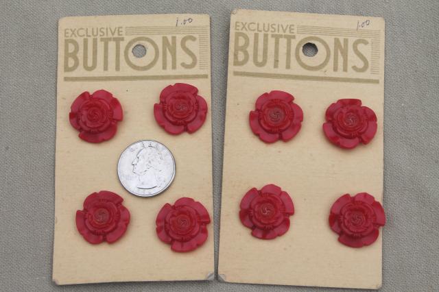 photo of lot of vintage buttons, red, yellow, orange colored bakelite & old plastic buttons #11