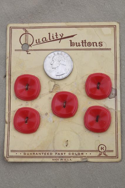 photo of lot of vintage buttons, red, yellow, orange colored bakelite & old plastic buttons #12