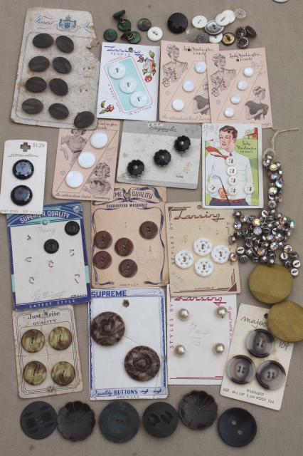 photo of lot of vintage buttons, rhinestone diamond dress buttons, bakelite coat buttons #7