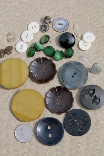 photo of lot of vintage buttons, rhinestone diamond dress buttons, bakelite coat buttons #10