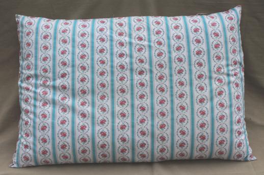 photo of lot of vintage chicken feather pillows w/ pretty cotton ticking and flowered fabric #4