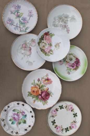 photo of lot of vintage china salad / serving plates with fruit & flowers, shabby cottage chic #1