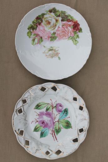 photo of lot of vintage china salad / serving plates with fruit & flowers, shabby cottage chic #2