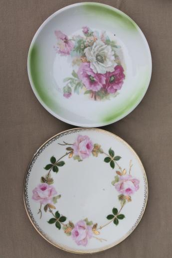 photo of lot of vintage china salad / serving plates with fruit & flowers, shabby cottage chic #3