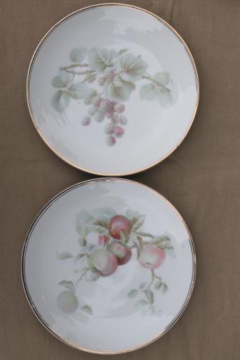 photo of lot of vintage china salad / serving plates with fruit & flowers, shabby cottage chic #4