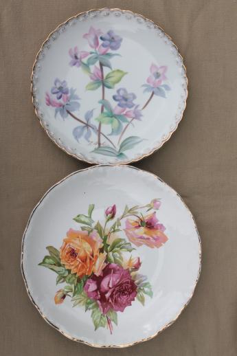 photo of lot of vintage china salad / serving plates with fruit & flowers, shabby cottage chic #5