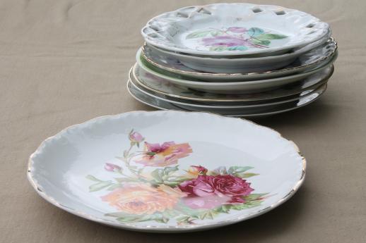 photo of lot of vintage china salad / serving plates with fruit & flowers, shabby cottage chic #7