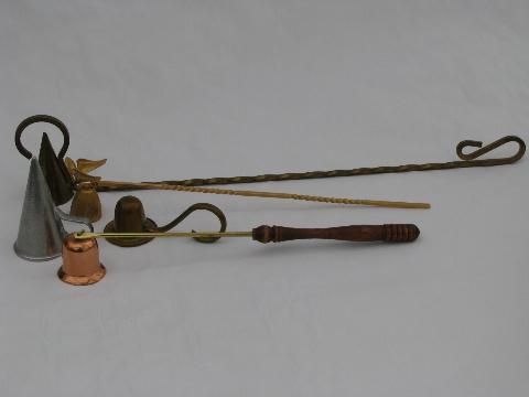 photo of lot of vintage copper and brass candle snuffers #1