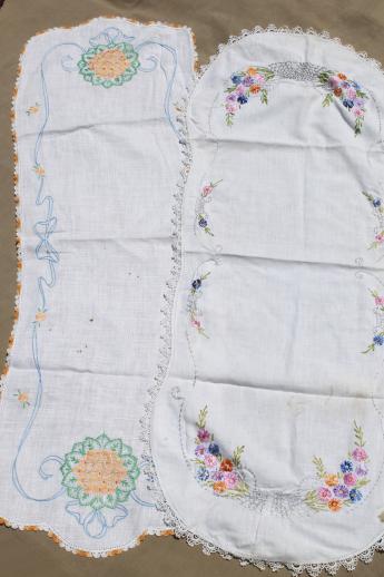 photo of lot of vintage cottage kitchen linens, towels, embroidered table runners etc. #3