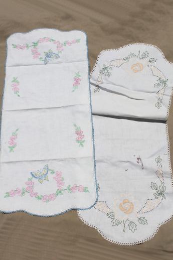 photo of lot of vintage cottage kitchen linens, towels, embroidered table runners etc. #10