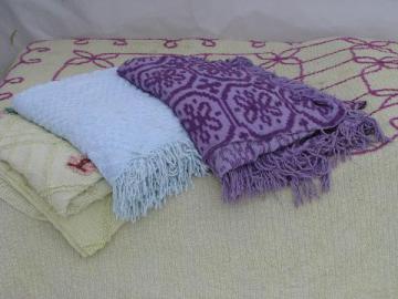 catalog photo of lot of vintage cotton chenille bedspreads, crafts fabric cutting