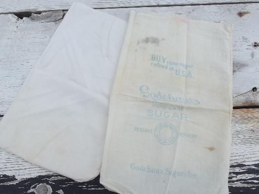 photo of lot of vintage cotton sugar sacks, primitive old feed sack fabric #4