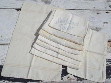 catalog photo of lot of vintage cotton sugar sacks, primitive old feed sack fabric