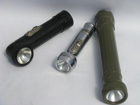 photo of lot of vintage flashlights - bakelite right-angle, US Army issue etc #1
