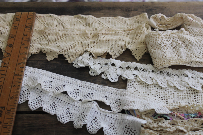 photo of lot of vintage handmade crochet lace edgings, salvaged antique sewing trims #2