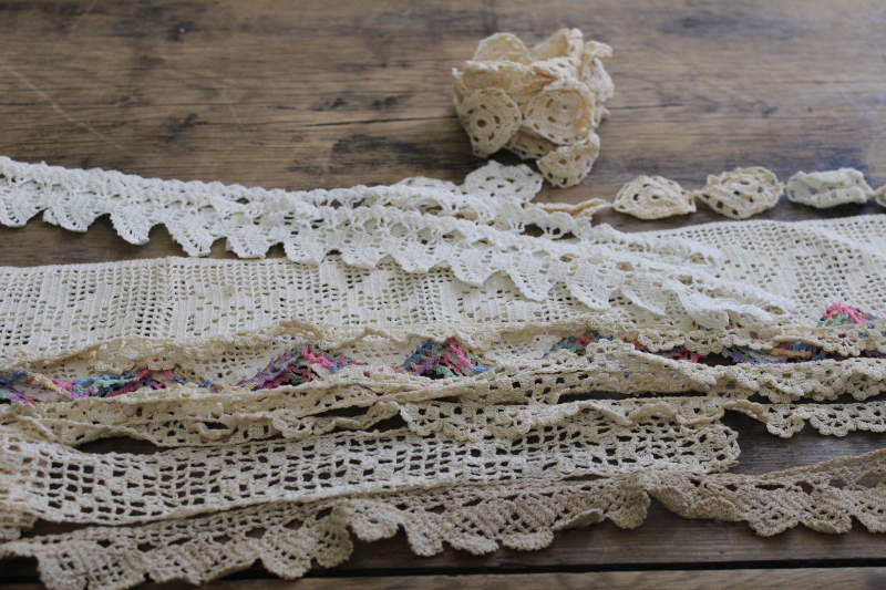 photo of lot of vintage handmade crochet lace edgings, salvaged antique sewing trims #6