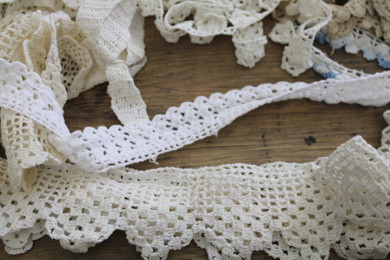 photo of lot of vintage handmade crochet lace edgings, salvaged antique sewing trims #8