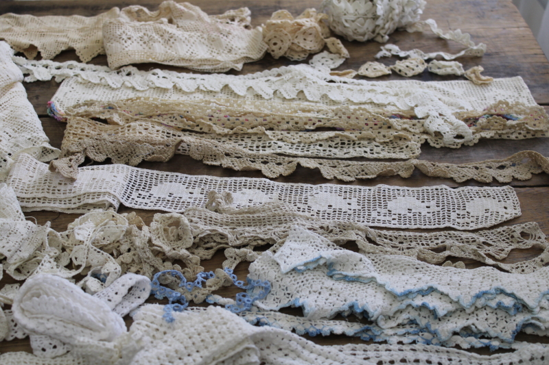 photo of lot of vintage handmade crochet lace edgings, salvaged antique sewing trims #10