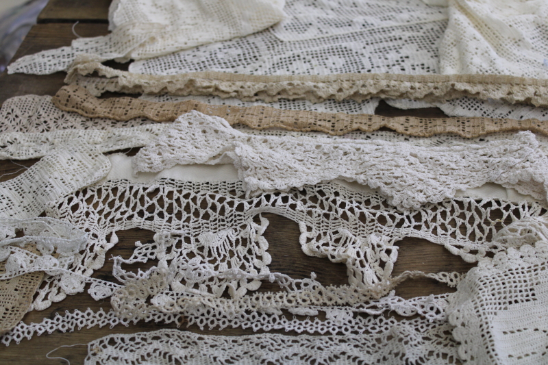 photo of lot of vintage handmade crochet lace edgings, salvaged antique sewing trims #11