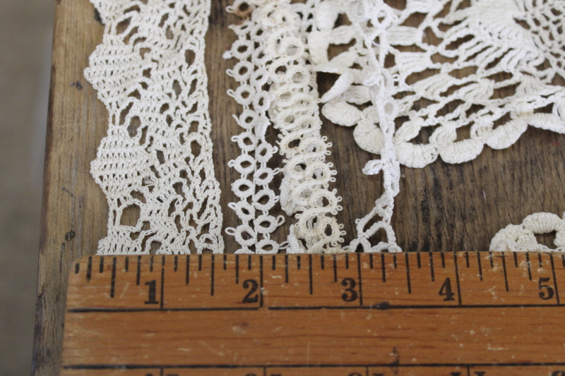 photo of lot of vintage handmade crochet lace edgings, salvaged antique sewing trims #12