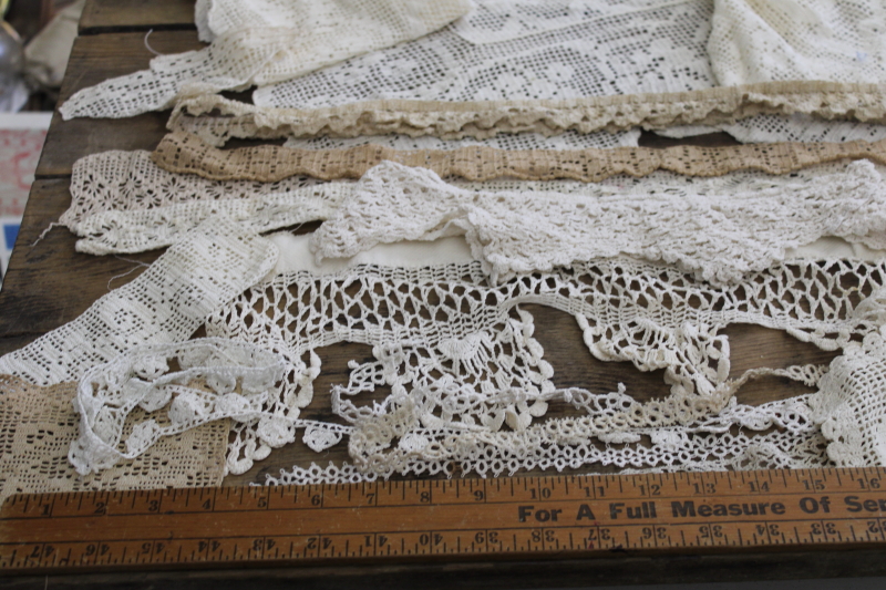 photo of lot of vintage handmade crochet lace edgings, salvaged antique sewing trims #13