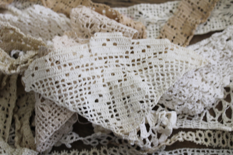 photo of lot of vintage handmade crochet lace edgings, salvaged antique sewing trims #15