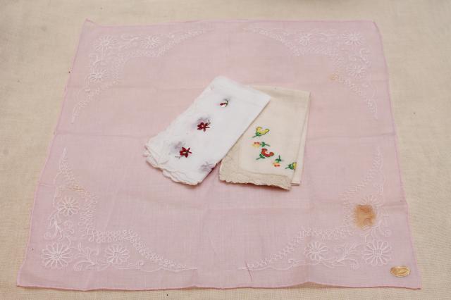 photo of lot of vintage hankies w/ embroidery, Swiss embroidered & Madeira handkerchiefs #7