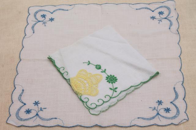 photo of lot of vintage hankies w/ embroidery, Swiss embroidered & Madeira handkerchiefs #9