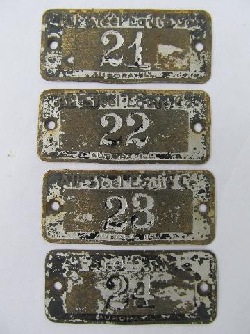 photo of lot of vintage industrial stamped brass locker number tags #2