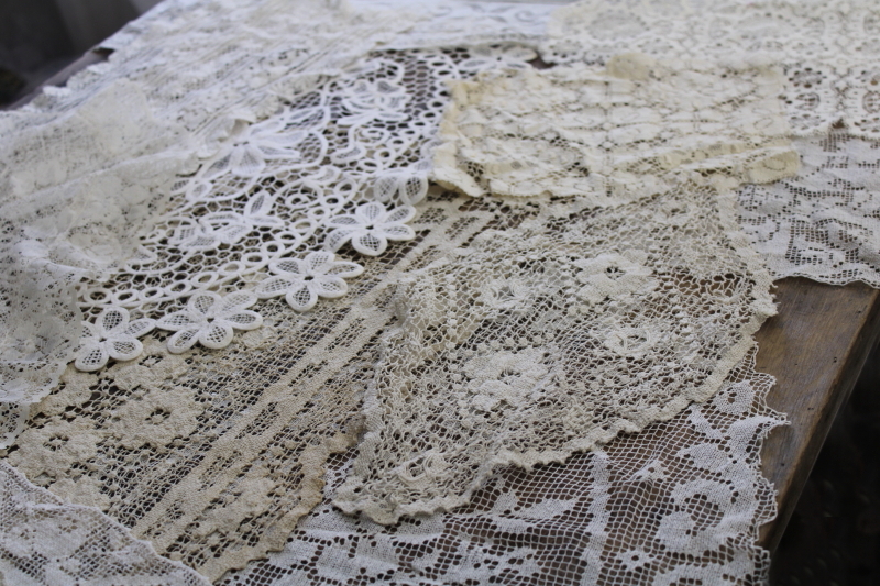 photo of lot of vintage lace runners, table mats & doilies, machine made cotton lace #1