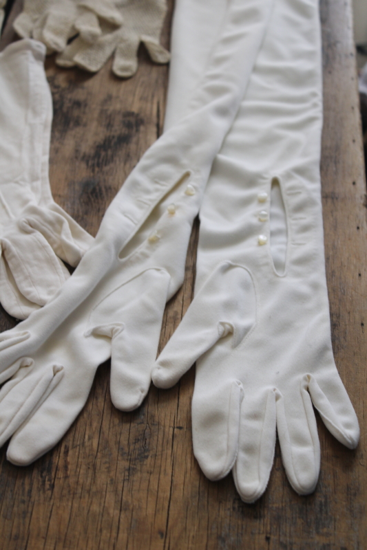 photo of lot of vintage ladies gloves, short white cotton gloves, long elbow length gloves #3