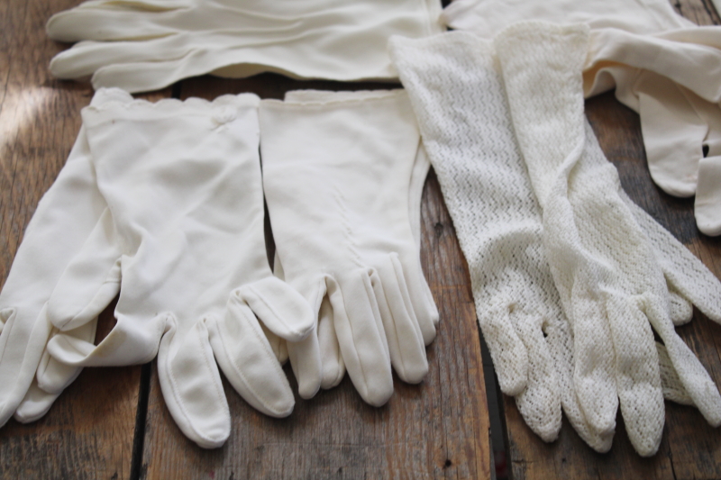 photo of lot of vintage ladies gloves, short white cotton gloves, long elbow length gloves #4