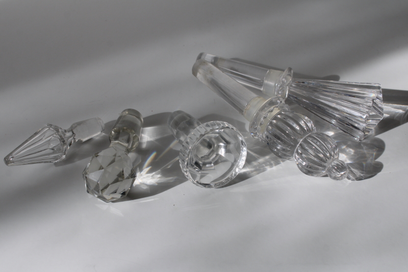 photo of lot of vintage lead crystal stoppers for decanters, liquor or wine bar bottles  #2