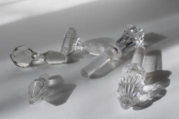 catalog photo of lot of vintage lead crystal stoppers for decanters, liquor or wine bar bottles 