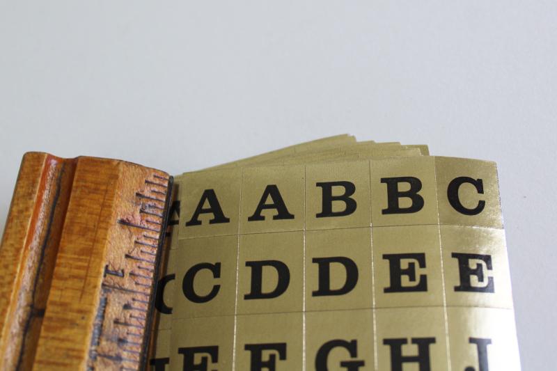 photo of lot of vintage letters & numbers sign / label stickers, metallic gold w/ black #3